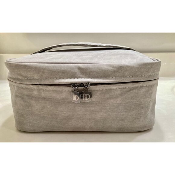 Handbags - 2-Pack Waterproof Leather Makeup Bag, Portable Travel Cosmetic Organizer - Grey